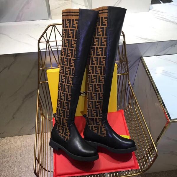 

мода роскошные дамы плоские ботинки над ботинками колена 2020 новой моды женские бедра высокие носки ботинок высокое качество с оригинальной, Black