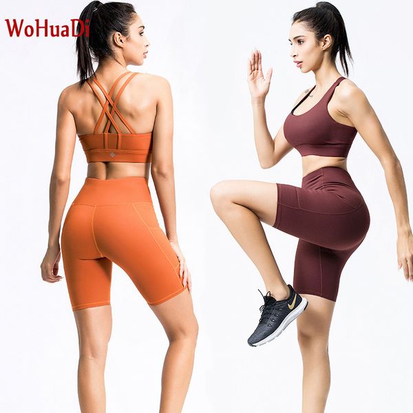 

wohuadi женщины йога set quick dry шорты tank top фитнес тренировки бег gym спорт бюстгальтер push up одежда костюм set 2020 new, White;red