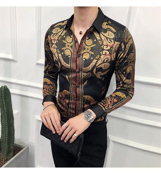 

shirts casual males clothing vintage mulit print mens casual shirts fashion panelled long sleeve mens designer, White;black