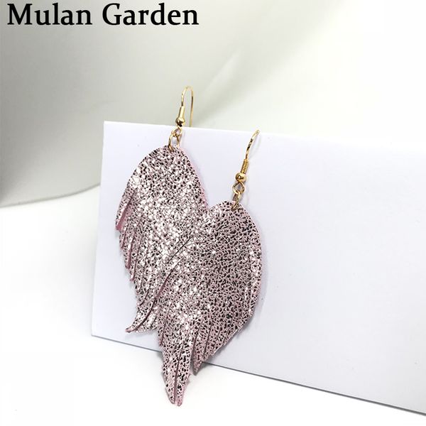 

m&g glitter trendy feather genuine leather tassel earrings shiny pendant dangle earrings fashion elegant jewelry gift wholesale, Silver