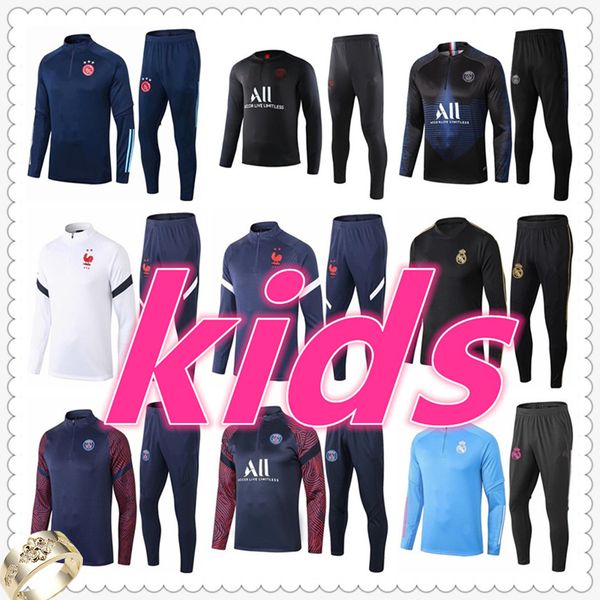 

real madrid tracksuit real madrid kids tracksuit set boys 20 21 soccer training suit football tracksuit jogging jacket, Black