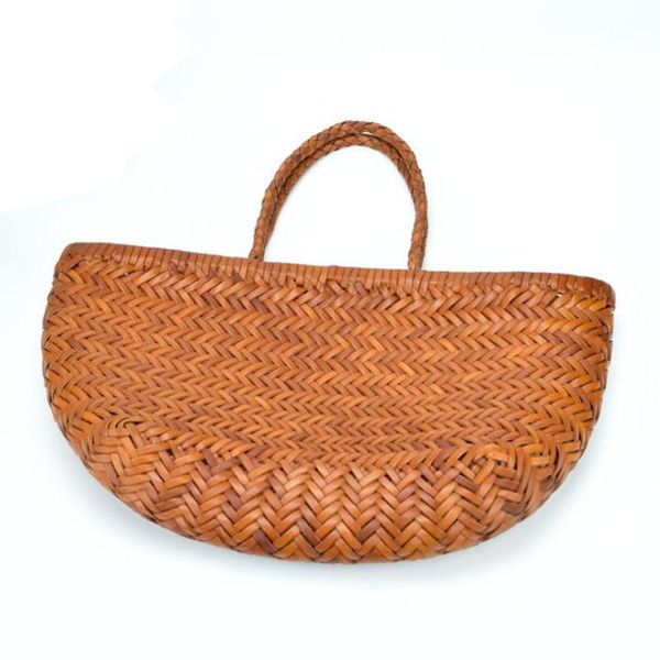 

cowhide woven bag100% genuine leather woven casual vegetable basket bag with casual inside bag vintage shopping