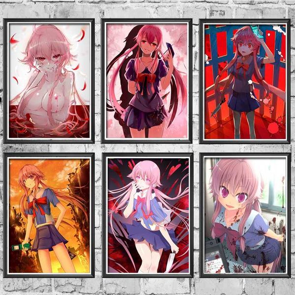 

paintings nordic painting style wall art prints poster japan anime mirai nikki amano yukiteru gasai yuno canvas modular picture home decor