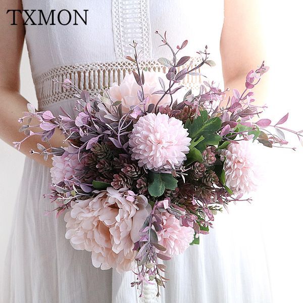 

pink fuchsia enchantress hydrangea peony flower bouquet simulation fake silk plastic enamel gray glass vase decoration floral