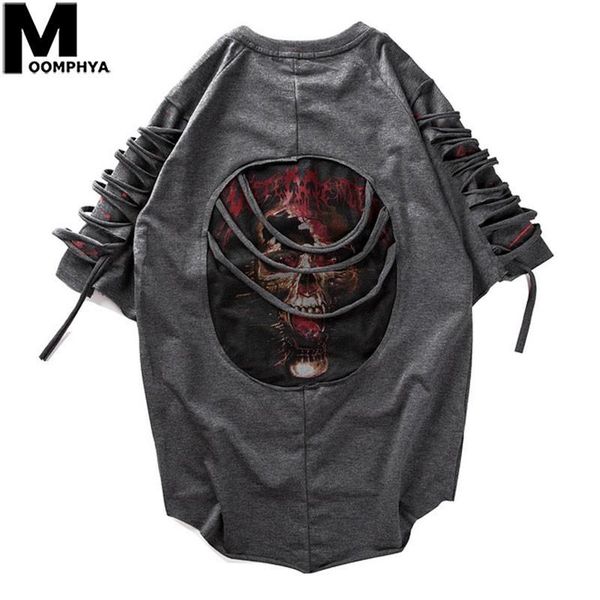 

moomphya 2019 new ripped holes short sleeve t-shirt men streetwear hip hop ribbon funny tshirt print skull summer t shirt t200617, White;black