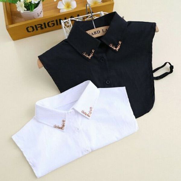 

bow ties womens false collar deer embellished bib detachable fake half lapel shirt, Black;gray