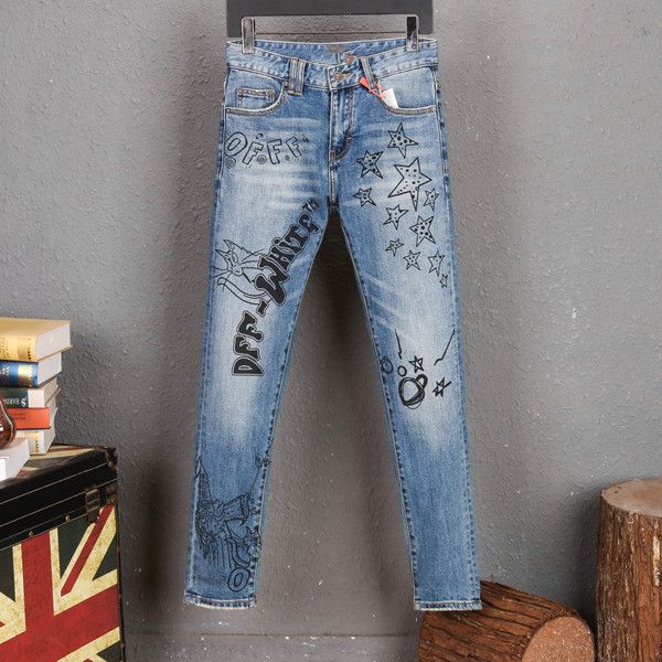 

european and american men's jeans, men's printed jeans, high-quality pants designed by famous masters, straight and comfortable me, Blue