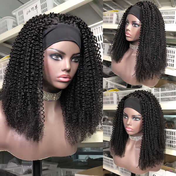 Kinky Curly Headband Glueless Wig парики человеческих волос Remy бразильский полный парик машинного производства для женщин