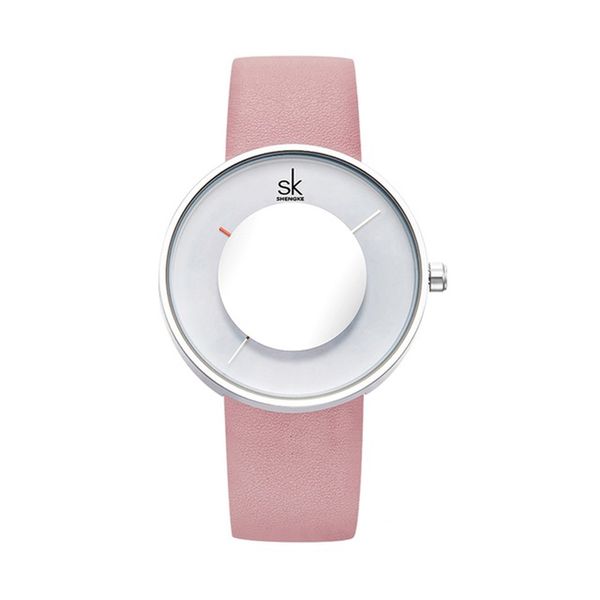 

SHENGKE Fashion Women Dress Watches Ladies Creative Mirror Glass Dial Leather Strap Pin Buckle 001 Quartz Wristwatch Christmas Gift
