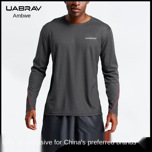 

outdoor t-shirts uabrav autumn winter long-sleeved men's casual quick drying clothes fitness sports coat t-shirt running sportswear, Gray;blue
