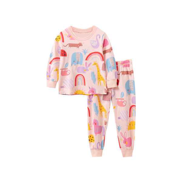 

jumping meters autumn spring girls cartoon sleepwear fashion cotton children clothing sets animals outfits kids pyjamas, White