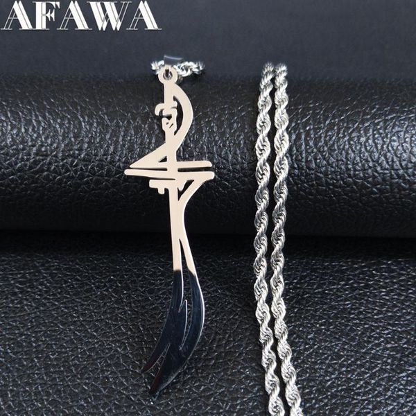 

pendant necklaces afawa 2021 arabic sword stainless steel for men silver color statement necklace jewelry collares largos n4132s01
