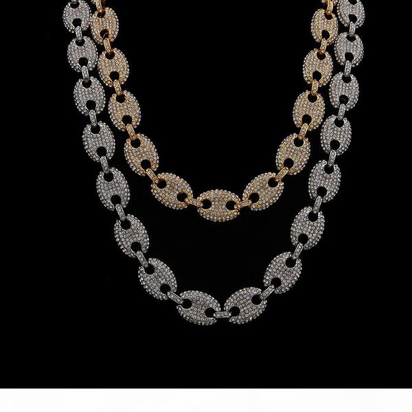 

2019 american hip hop new men's coffee beans full diamond pig nose alloy necklace ing, Silver
