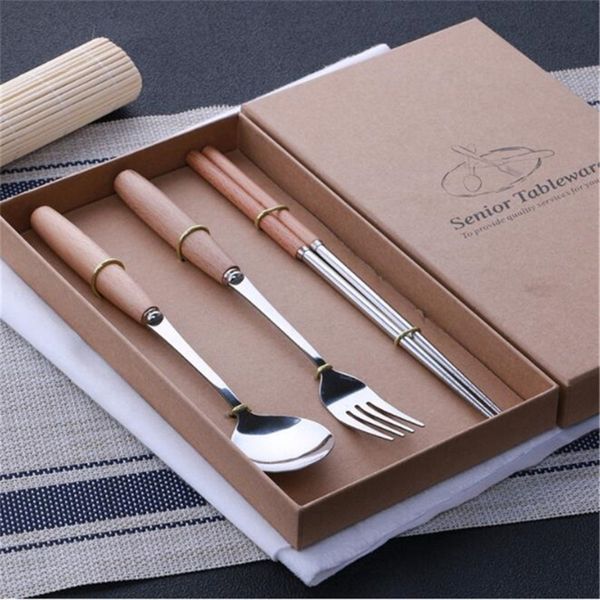 

wood handle dinnerware set luxury cutlery set stainless steel flatware home tableware knife fork spoon gift pack kitchen tool