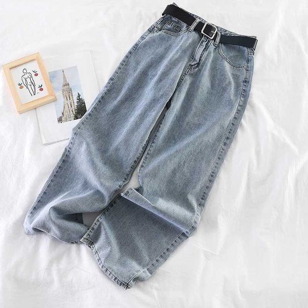 

high waist loose women jeans denim loose wide leg solid elegant casual female denim pants quality, Blue