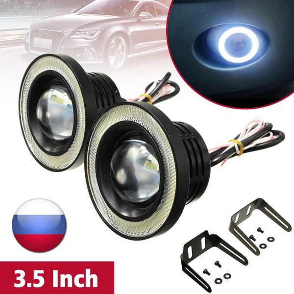 

2pcs 20w 3,5-дюймовый светодиодный проектор автомобиля противотуманные фары белый с хоб angel eyes halo rings лампа белого