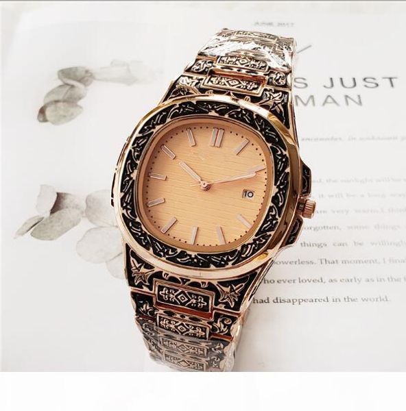 

the latest 2019 explosion models quartz watch carved shell square table business foreign trade europe and america hot, Slivery;brown