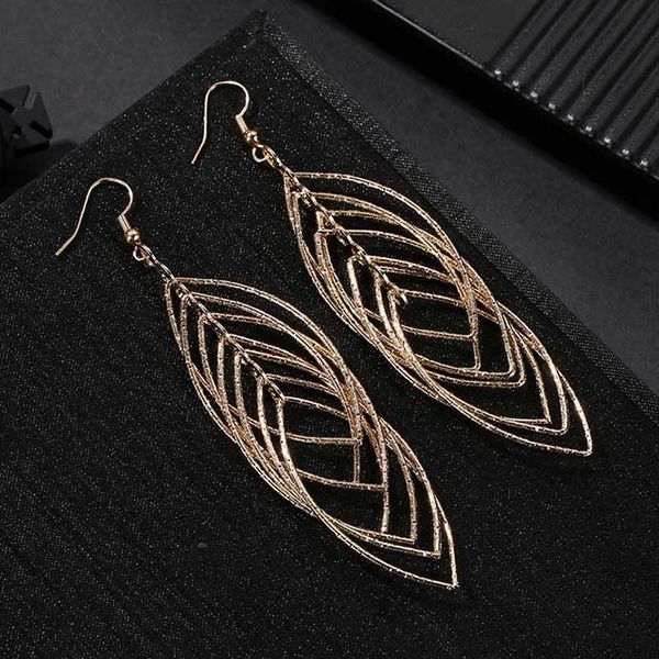 

tassel earrings for women personality exaggerated hollow out geometric circle leaf 3 color party gift fashion jewelry kbe177, Silver