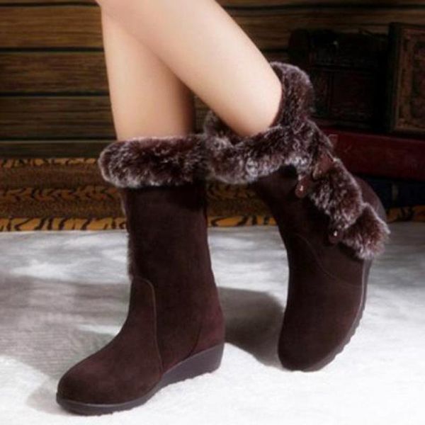 

2020 new women boots autumn flock winter ladies fashion snow boots shoes high suede mid-calf big size 35-42, Black