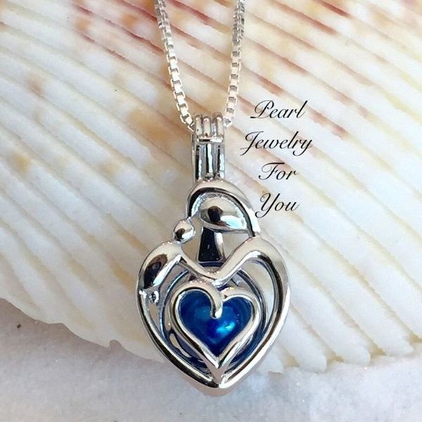 

fashion statement necklace pearl bead cage double love heart pendant necklace for woman simple jewelry gift random color, Silver