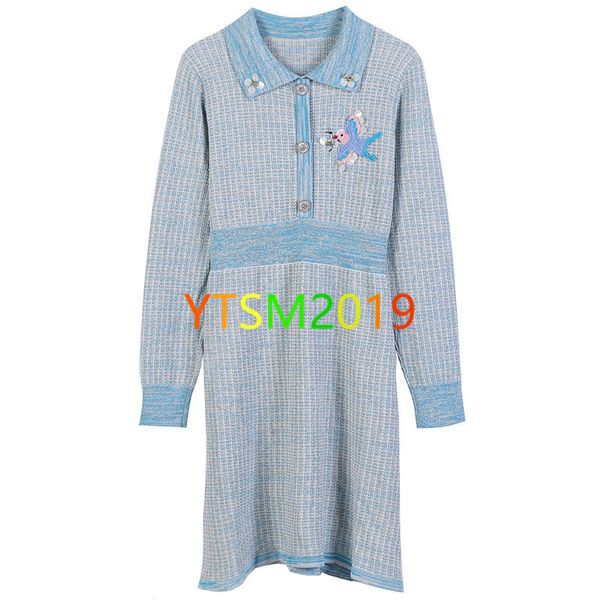 

knit woolly dress woollen skirt sweater fleece petticoat women's lapel beads with bird pattern pullover dresses, Black;gray