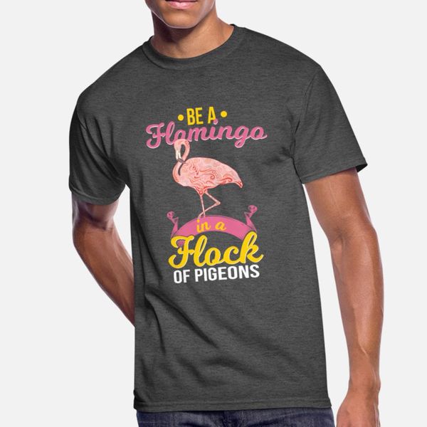 

a flamingo in a flock of pigeons bird humor gift t shirt men personalized 100% cotton s-3xl family anti-wrinkle authentic summer shirt