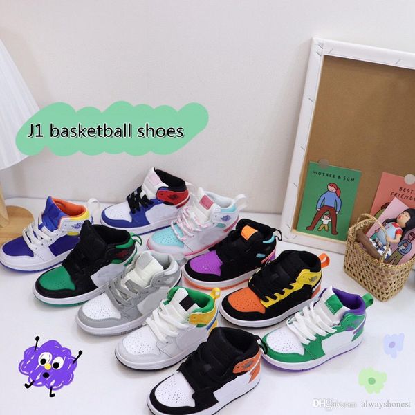 

2020 kid basketball 1s og high makeup x air girl boy basketball shoes grey white crystal bottom sneakers infant toddler trainers sneaker, Black
