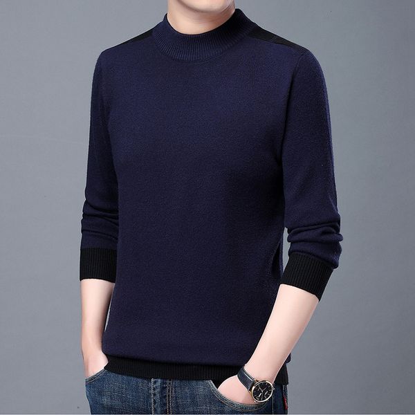 

2020 men's casual long sleeve patchwork pullovers sweaters mens solid color v-neck fashion pullover sweater homme, White;black