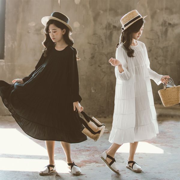

new 2020 girls white cotton loose dress kids dress for girl baby princess dress children clothes korean personality, Red;yellow
