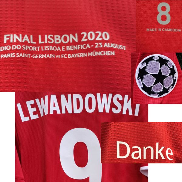

2020 final lisbon lewandowski jersey muller coman maillot shirt danke match worn player issue tuta da calcio traje de futbol jersey, Black