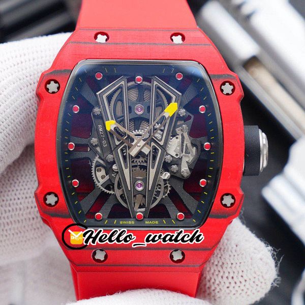

new red ntpt texture carbon fiber case rm27-03 skeleton dial miyota automatic mens watch 27-03 red rubber sport watches hello_watch 3 color, Slivery;brown