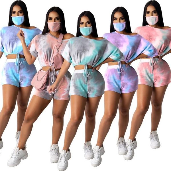 

tie dye двухкусочный костюмы для женщин, с плеча завязок пуловер топ и шорты комплект activewear повседневный спортивный костюм, White;red