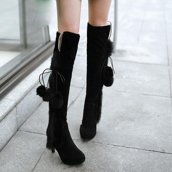 

zapatos de mujer shoes woman new fashion boots fashion womens pointed toe suede lace-up shoes high heel keep warm long boots, Black