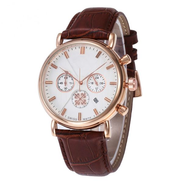 

daydate all dials can work full-featured quartz men casual fashion watch high-quality leather strap calendar waterproof men watches, Slivery;brown