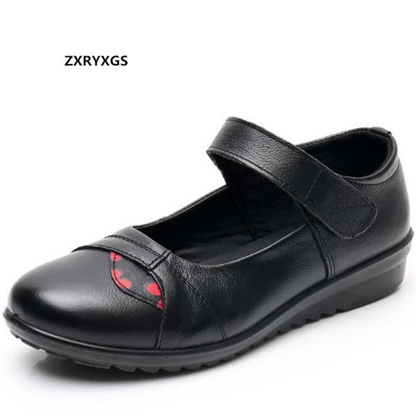 

promotion new autumn mother shoes black genuine leather shoes soft sole non-slip comfortable women's grandma flat