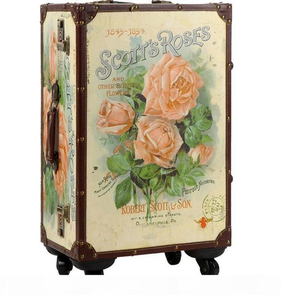 

designer-20 24"inch lovely rose about trolley suitcase luggage durable traveller case pu vintage pull rod trunk boarding bag women girl