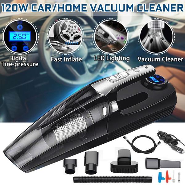 

4 in 1 car handheld vacuum cleaner with digital tire inflator pump pressure gauge led light vacuum cleaner for home auto car