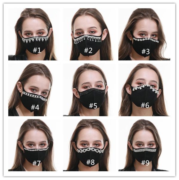 

elgent pearl diamond mask designers women girls face mask fashion rhinestone facemasks reusable washable dustproof bling mouth covers ly9231, Blue