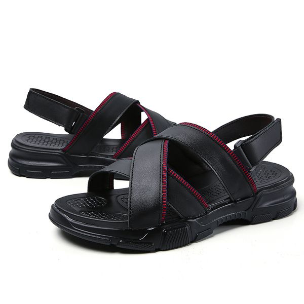 

masculino size sandalhas gladiator luxury outdoor summer shoe vietnam footwear sandal beach piel rubber s hombre homens mens 39, Black