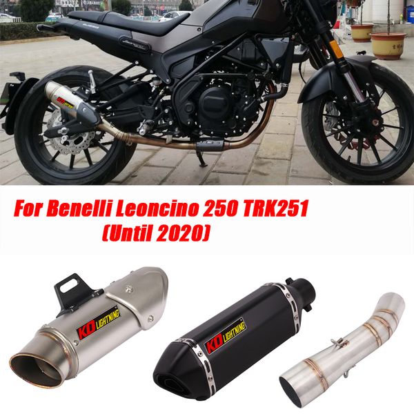 

motorcycle middle link tubes with tail 51mm exhaust muffler pipe system for benelli leoncino 250 trk251 until 2020