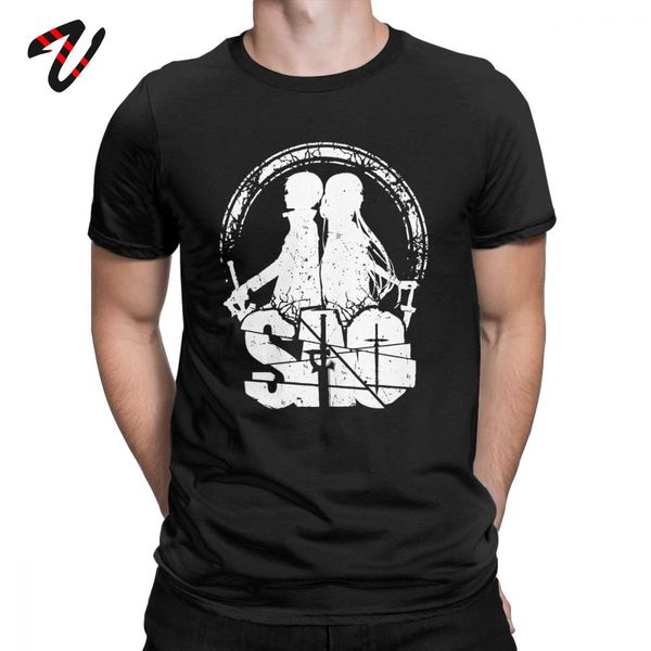 

sword art online t-shirt for men anime tshirt sao asuna and kirito short sleeve game tees 100% cotton clothes plus size t shirt
