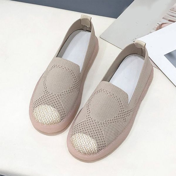 

women's flats woman autumn shoes breathable female mesh knitting shallow slip on casual fashion comfort ladies shoe 2020 new, Black
