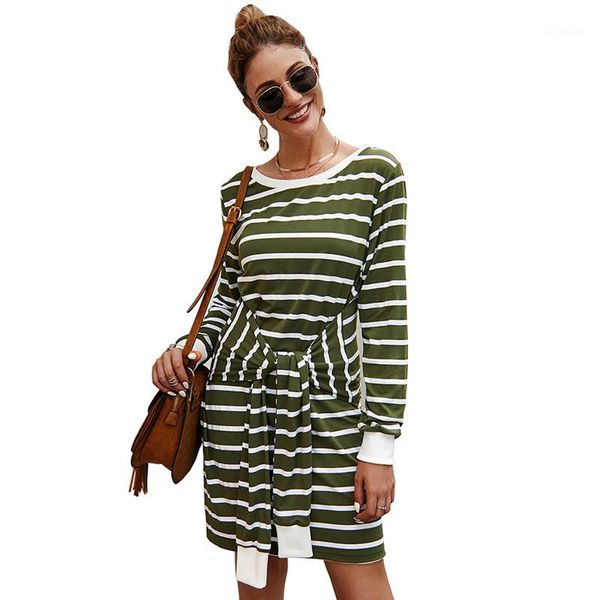 

dresses women clothes crew neck womens dresses csual fake sleeves designer dresses spring striped panelled printed, Black;gray