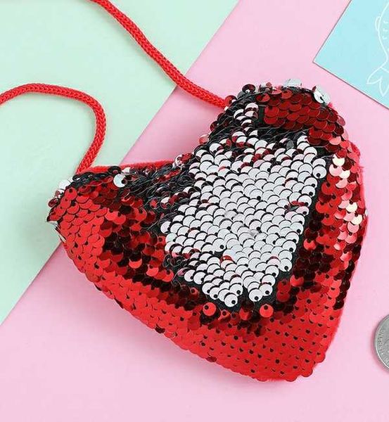 

new fashion kids handbags girl child shoulder paillette crossbody bag heart mini sequin handbags colorful coin bags, White