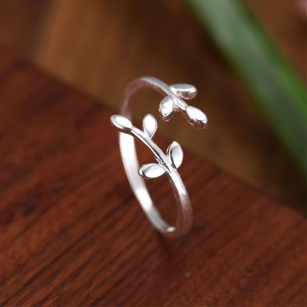 

fresh leaf 925 sterling silver literary temperament sweet personality cute fashion female resizable opening rings sri103, Golden;silver