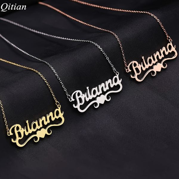 

with personalized name necklace & pendants for women custom stainless steel gold filled heart statement choker gift idea y200810, Silver