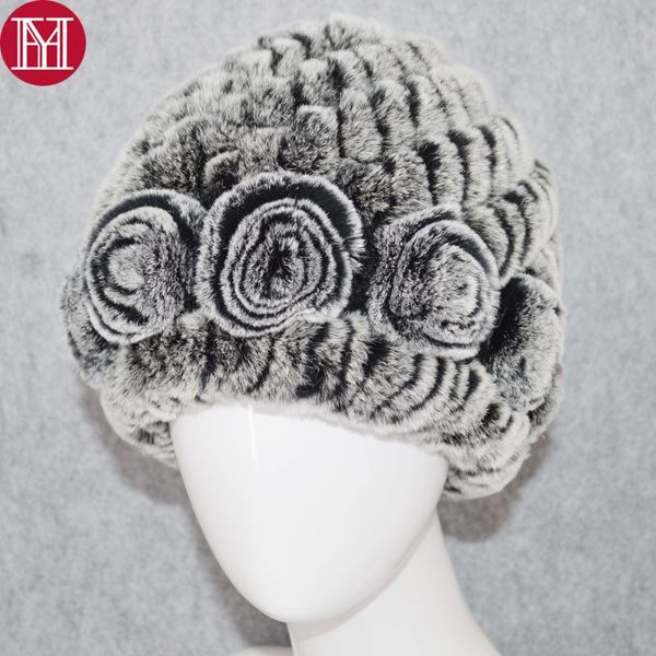 

2020 lady 100% real genuine fur cap russia winter knitted natural real rex fur hat women warm beanies hats, Blue;gray