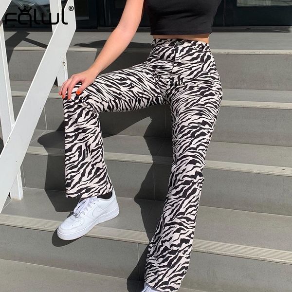

fqlwl spring zebra casual wide leg pants women trousers loose harem high waist pants fenale summer ladies flared, Black;white