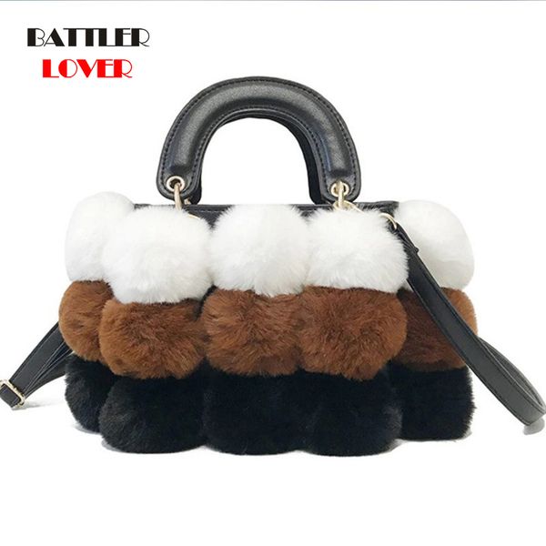 

2020 new women winter faux fur shoulder bag handbag lady ball shaped fur handbag female party small girl tote bag christmas gift
