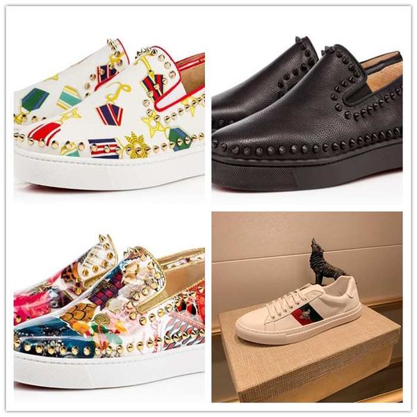 

new shoes studded spikes fashion red suede leather mens sneaker womens flat bottoms shoes party lovers size 36-47, Black